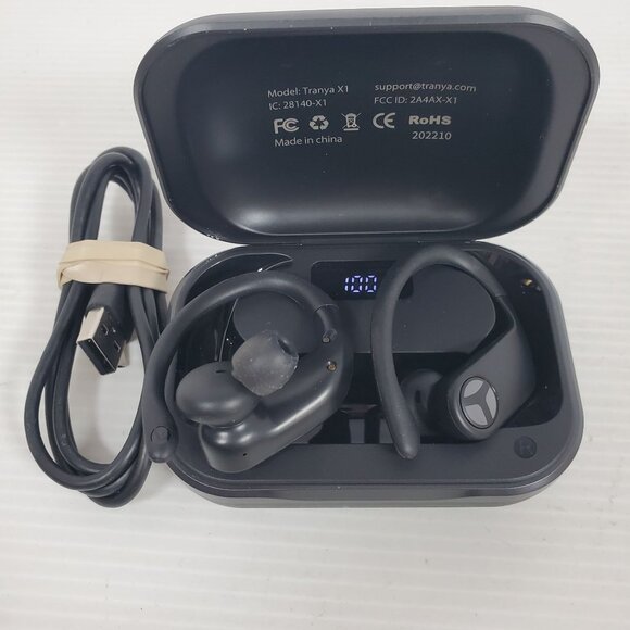 Tranya X1 Wireless Bluetooth Earbuds with Charging Case and Ear Hooks – Black - Picture 6 of 12